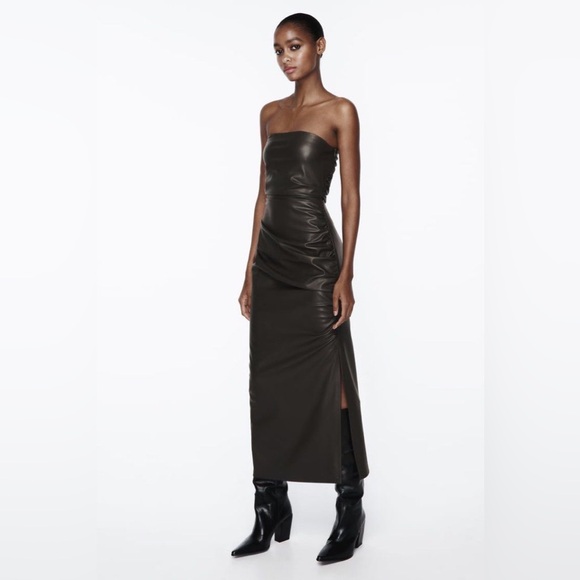 ZARA ~ Black Strapless Faux Leather Dress in Sage - Picture 8 of 13